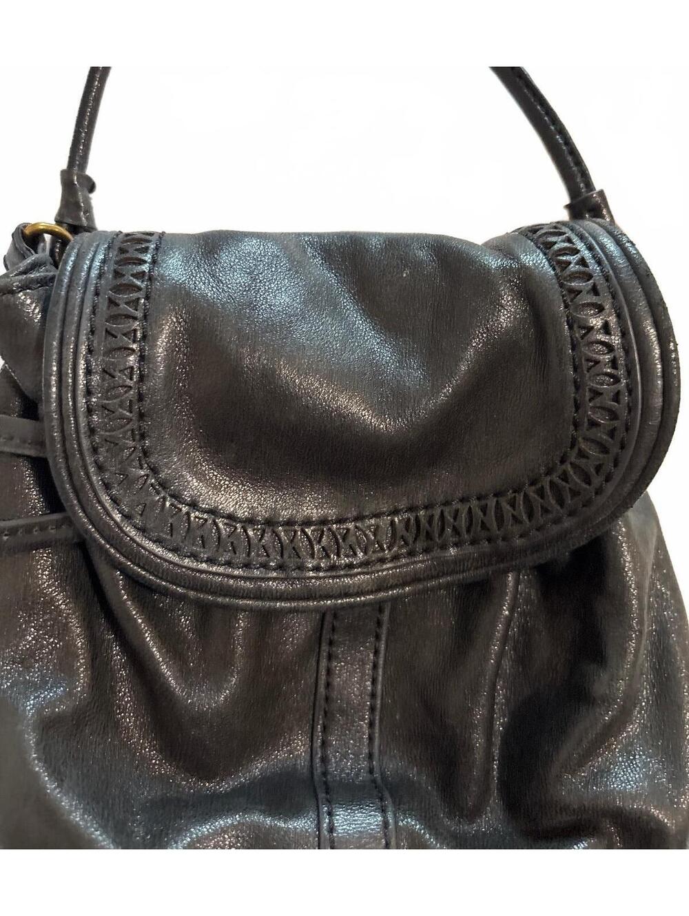 Lucky Brand Black Leather Drawstring Crossbody Bag Tassel Charm - Picture 5 of 9